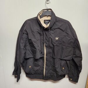 Caterpillar CAT Jacket Mens XL Black Tan‎ Vented Workwear Bomber Zip Pockets
